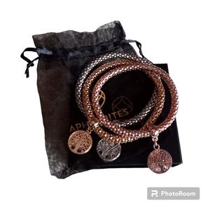 Aphrodites Tree of Life Charm Bracelets Stretch Gold Silver Rose Plated Crystals